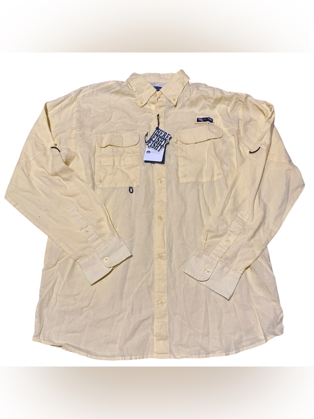 Spicy Tuna Mens Fishing Long Sleeve Button Vented Shirt Yellow Large NWT